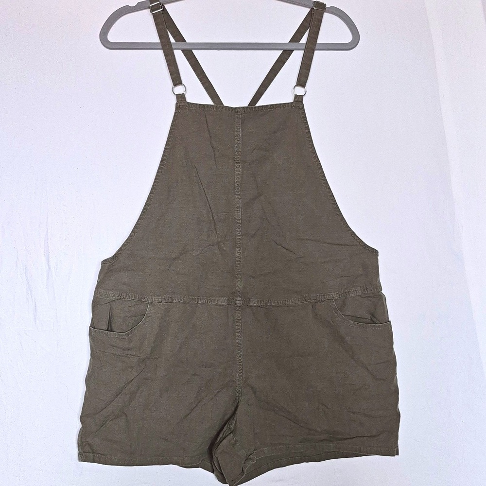 Torrid Olive Green Linen Blend Romper Women's Size 2 Woven Pockets Trendy Cool